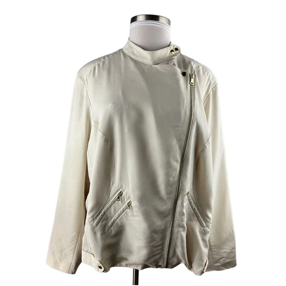 Apt. 9 Moto Jacket Birch Cream Gold Accents Lined Zip Lightweight Plus Size 3X - Picture 10 of 10